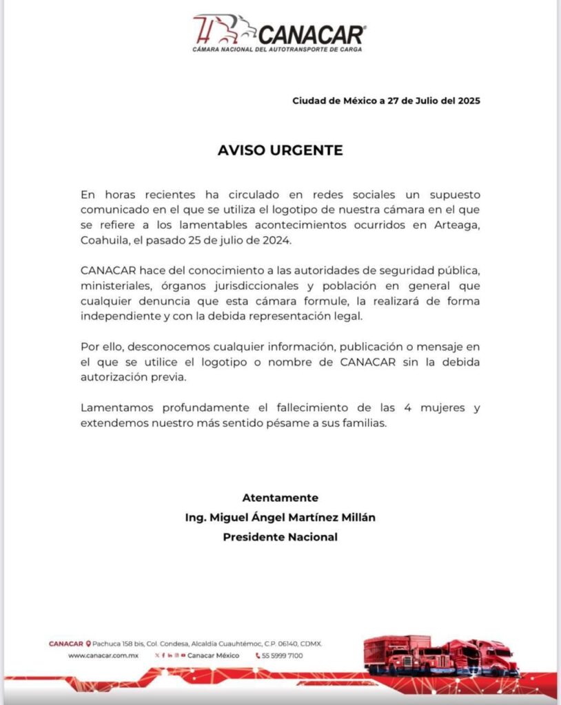 Desconoce Canacar haber culpado a la Guardia Nacional de accidente donde murieron 4 monjas 2 CANACAR