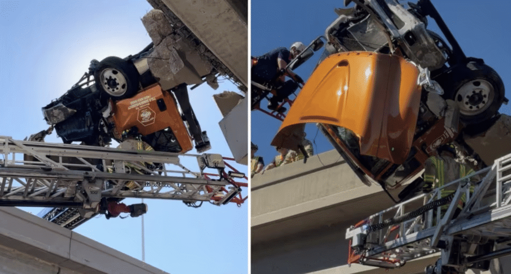 Rescate de alto riesgo: conductor latino queda colgando con su camión en autopista de Texas 2 Captura de pantalla 2025 10 23 a las 10.21.02 a.m